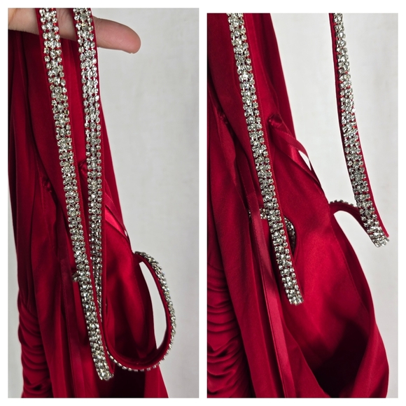 Ieena Mac Duggal Womens Size 2 Red Faux Wrap Stretchy Rhinestones Dress - Picture 14 of 16
